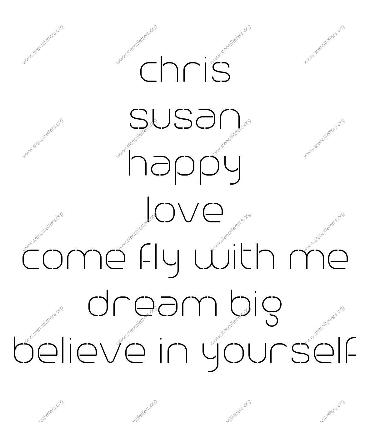 Modern Elegant lowercase stencil Names, Words, Phrases samples