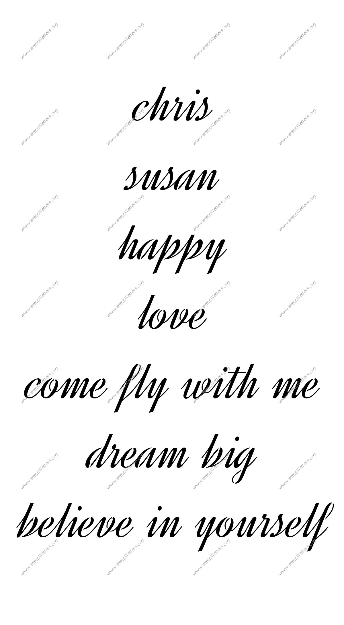 Retro Vintage Cursive lowercase stencil Names, Words, Phrases samples