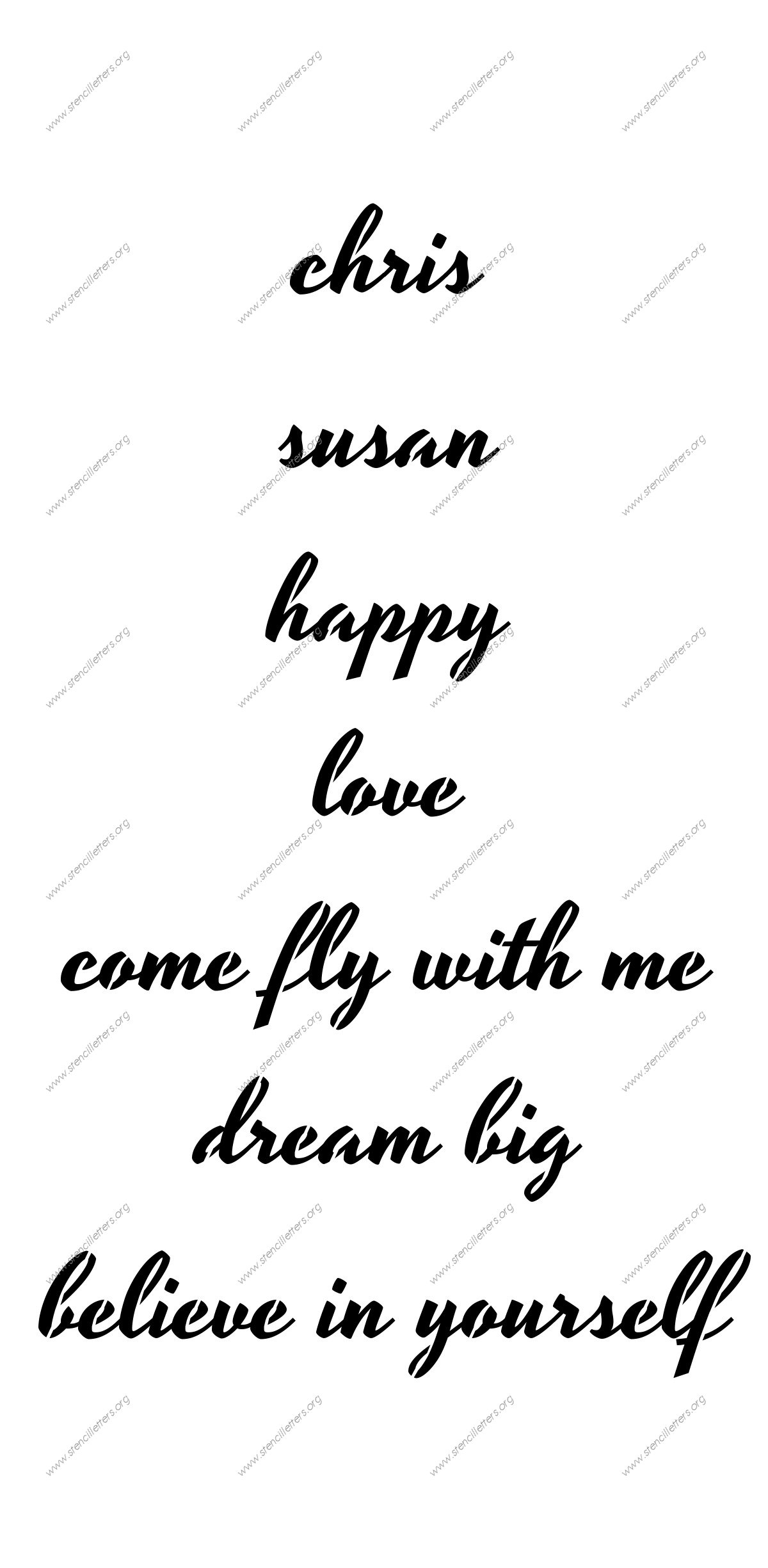 1940s Brushed Cursive lowercase stencil Names, Words, Phrases samples