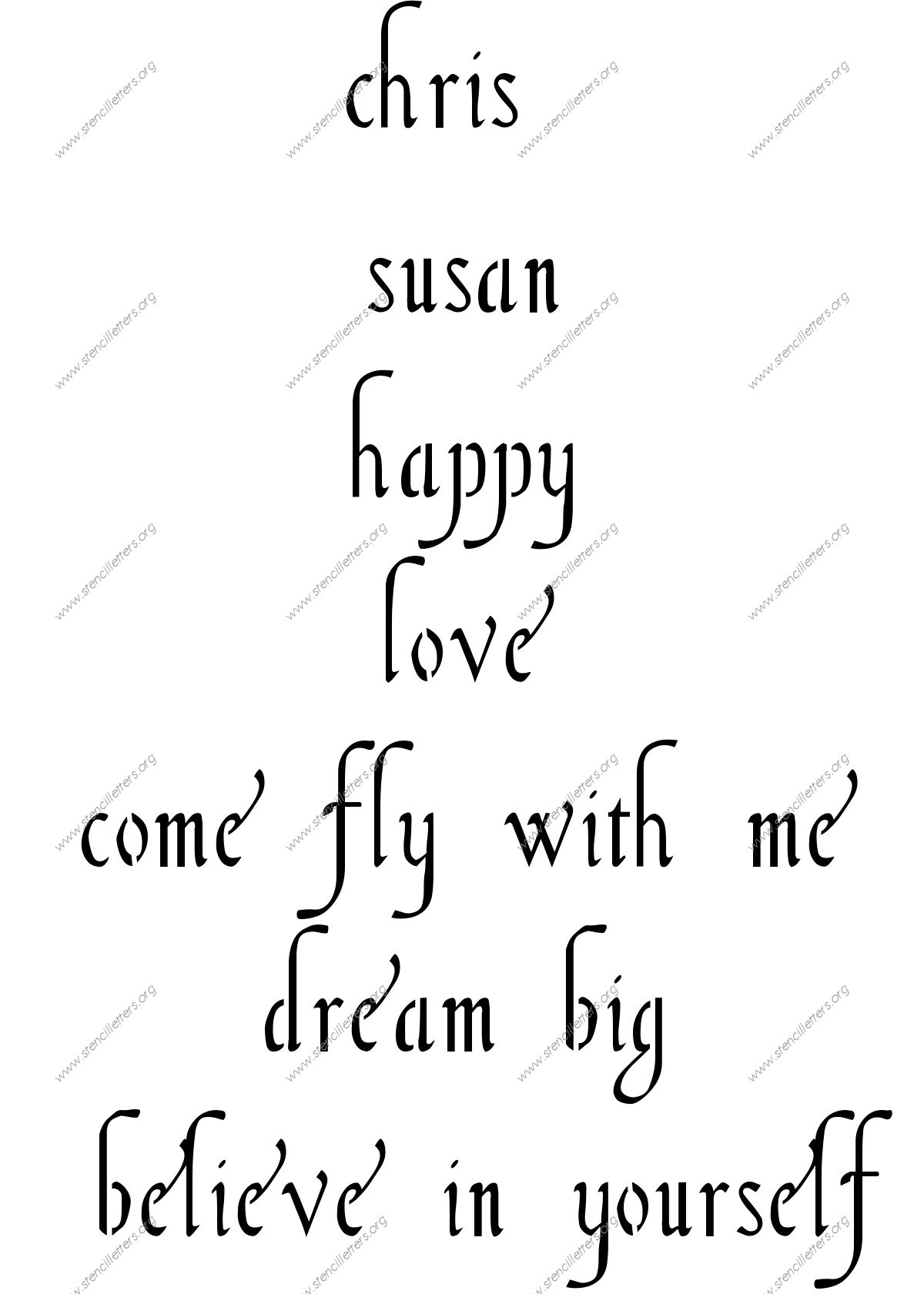 16th Century Cursive lowercase stencil Names, Words, Phrases samples