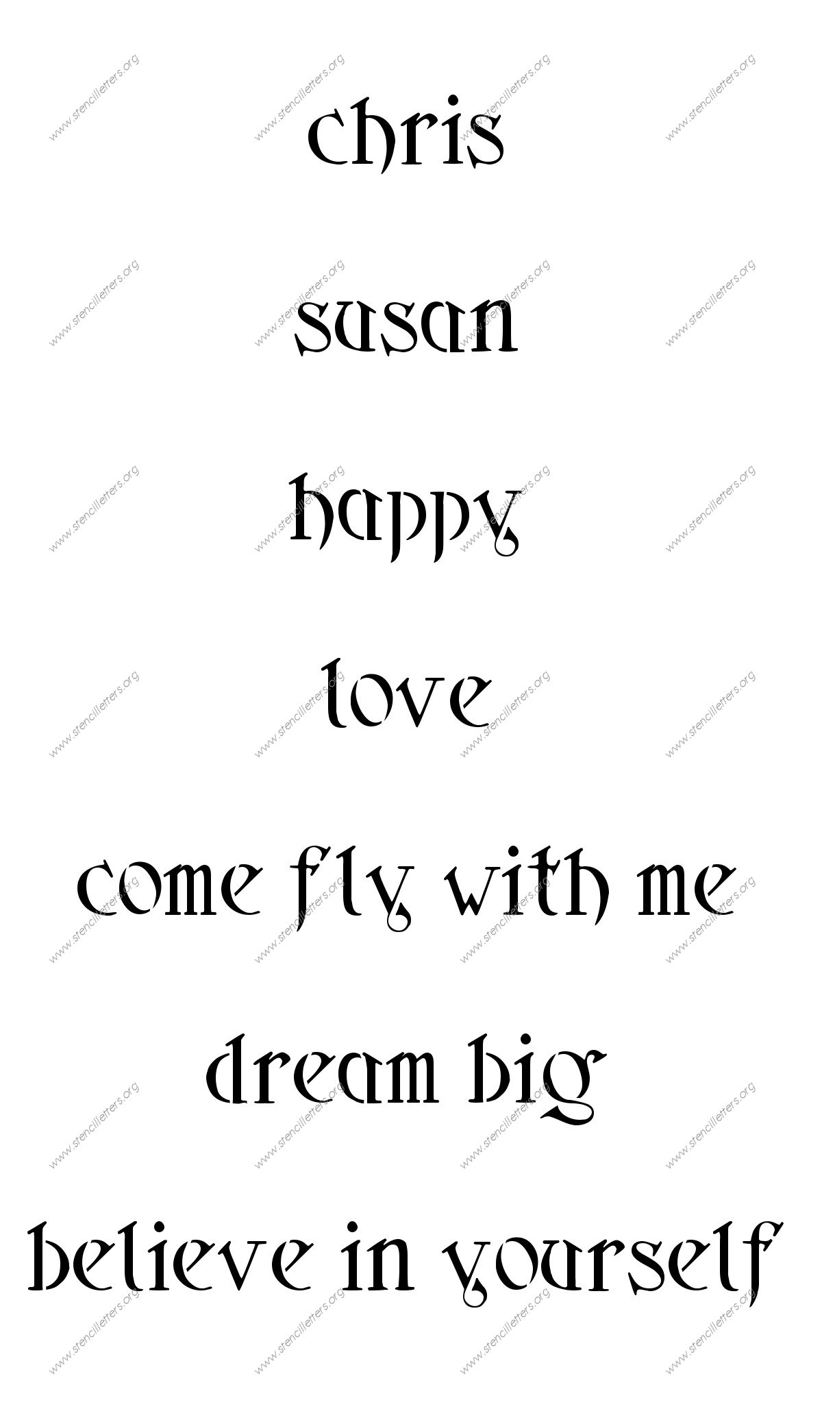 Fantasy Art Nouveau lowercase stencil Names, Words, Phrases samples