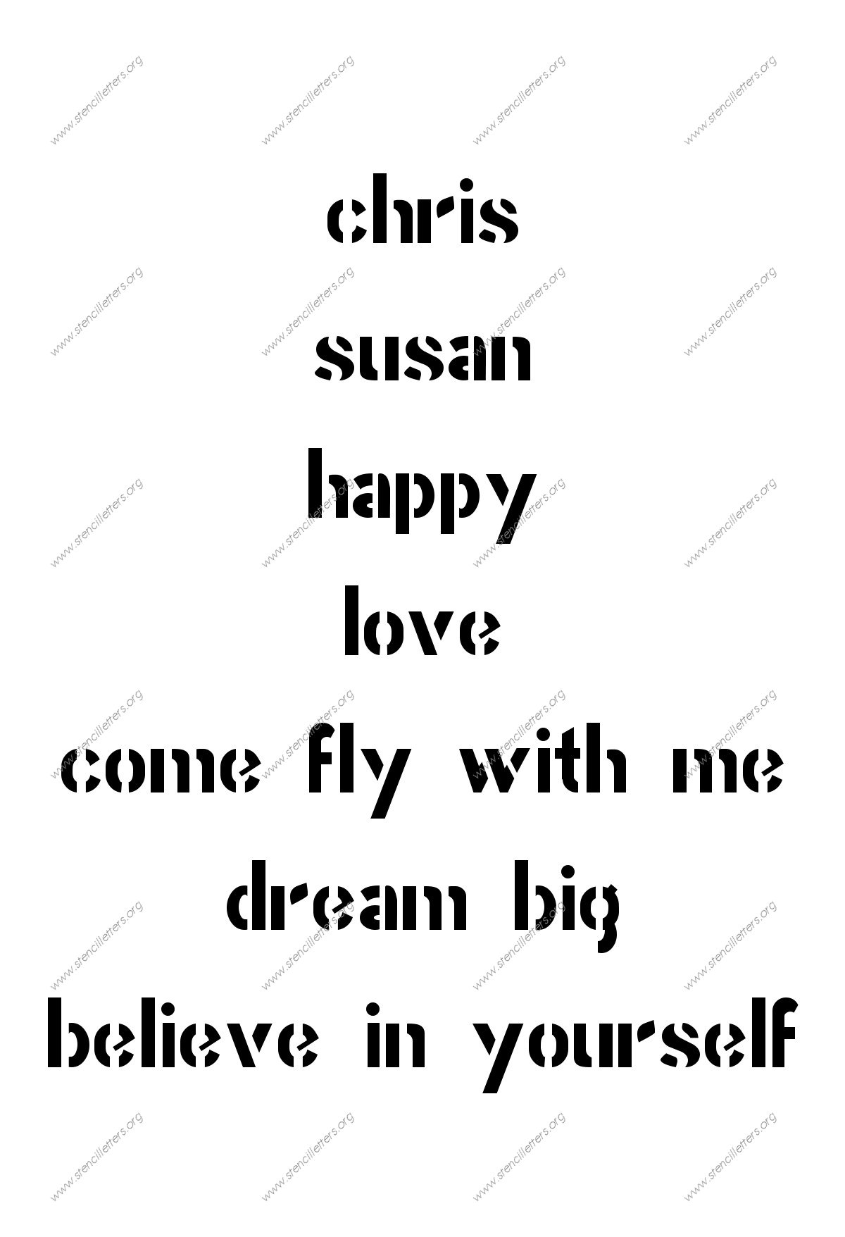 Gothic Bold Army lowercase stencil Names, Words, Phrases samples