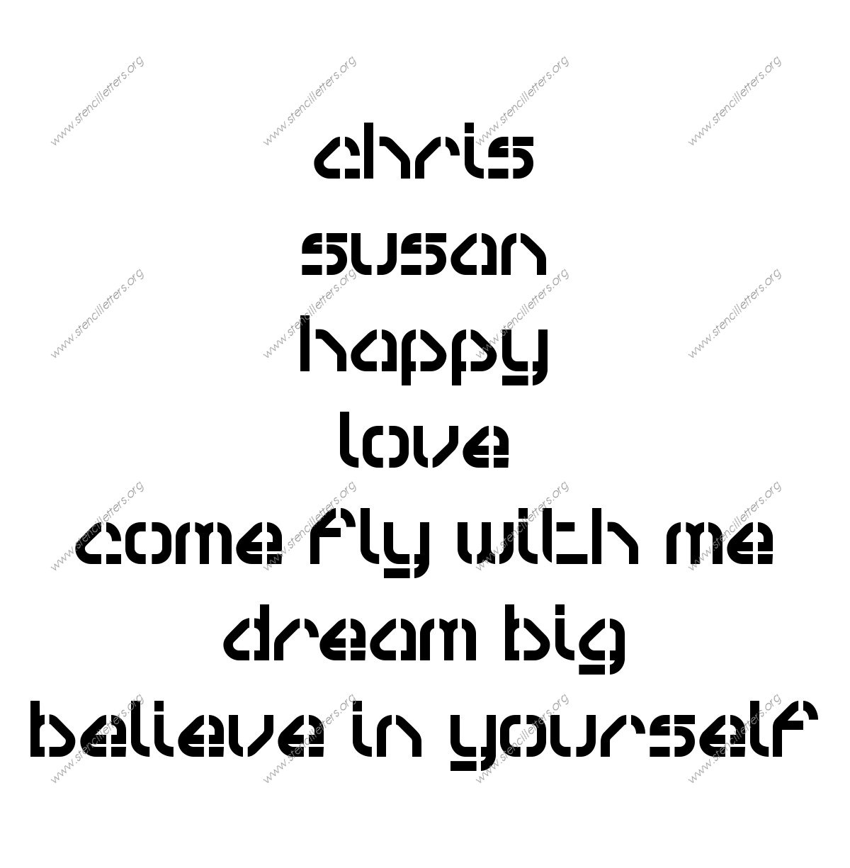 Square Futuristic lowercase stencil Names, Words, Phrases samples