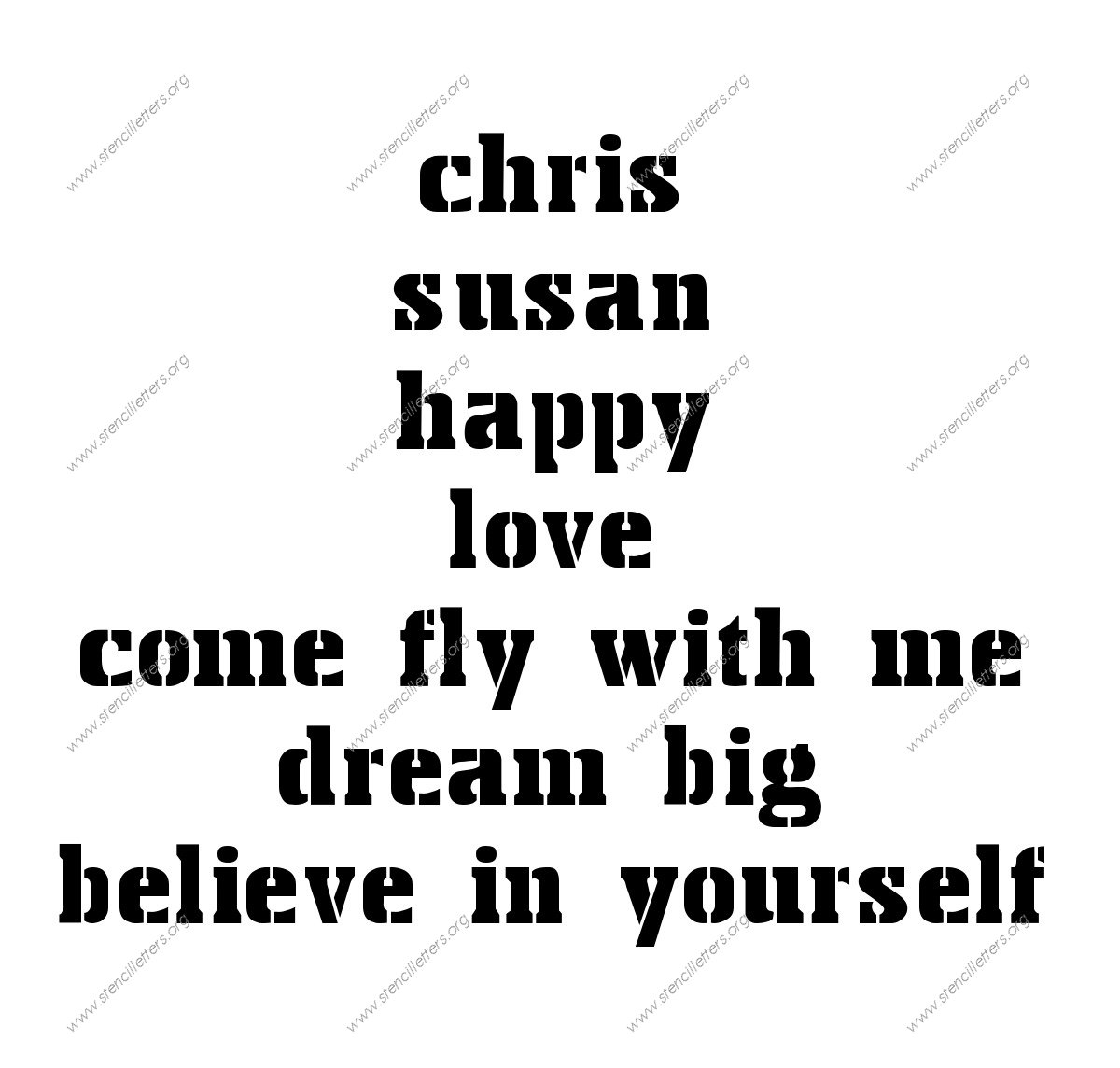 Air Force Army lowercase stencil Names, Words, Phrases samples