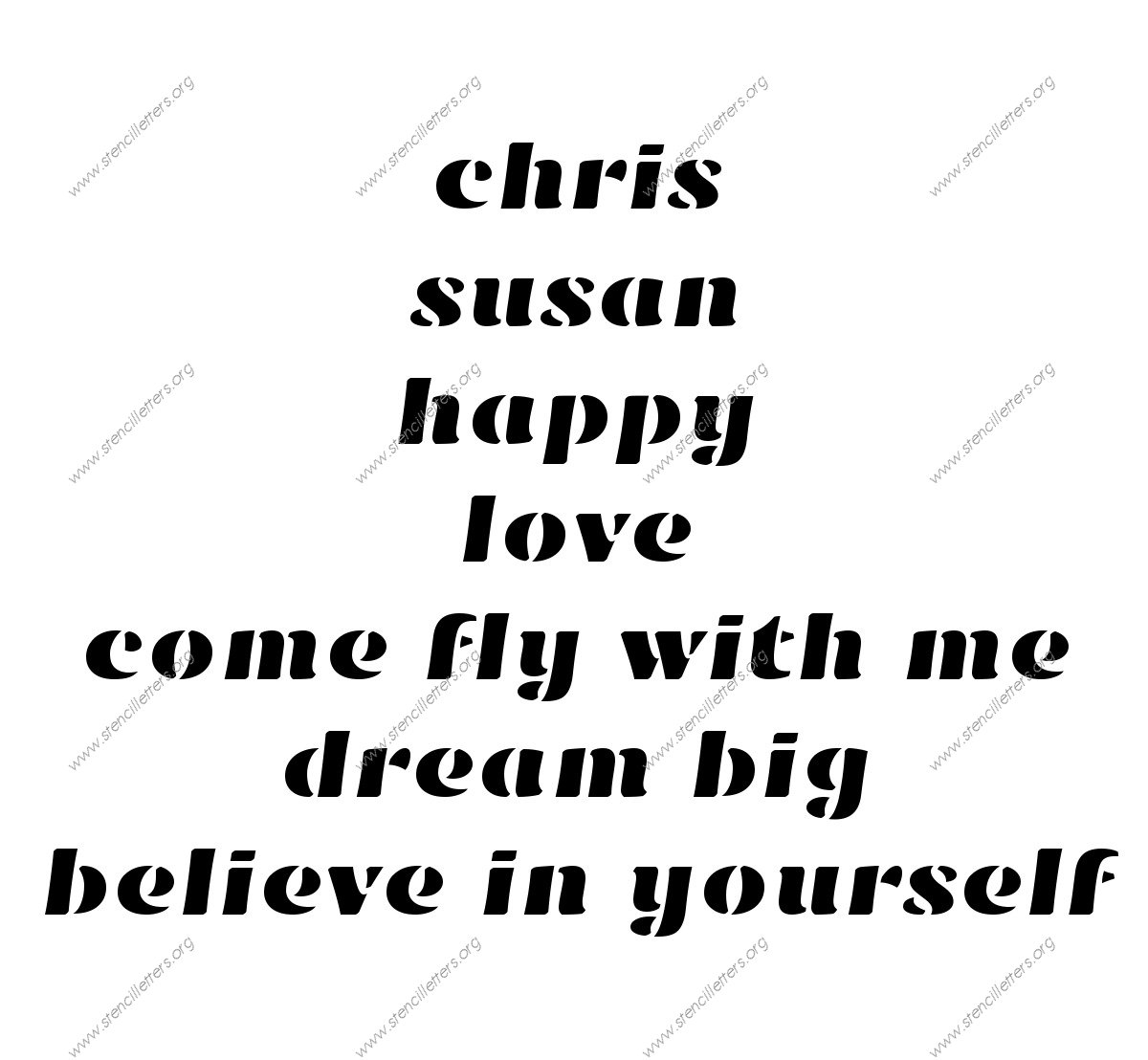 Victorian Bold lowercase stencil Names, Words, Phrases samples