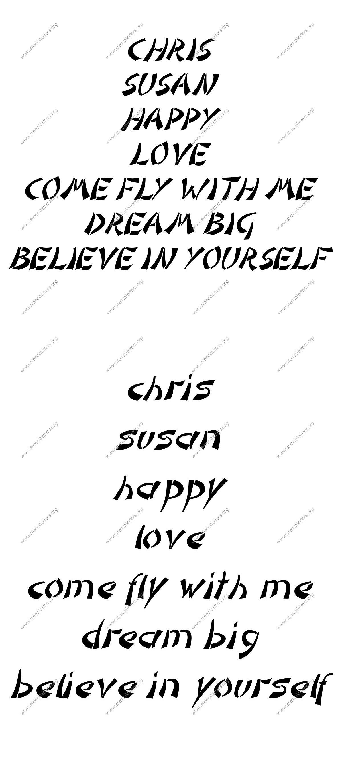 Asian Italic Names, Words, Phrases samples