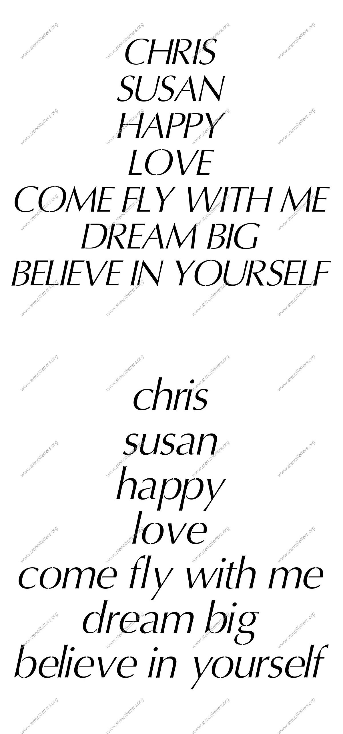 Headline Sans Italic Names, Words, Phrases samples