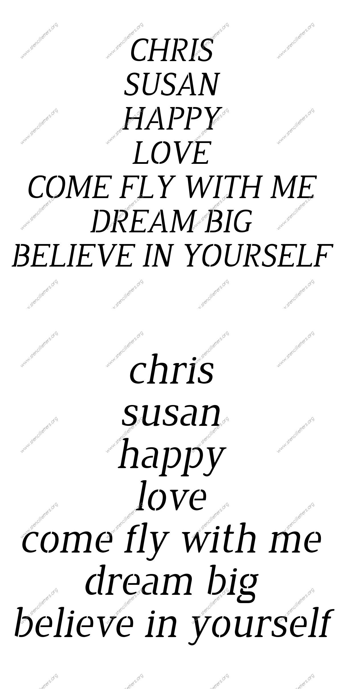 Narrow Rounded Serif Italic Names, Words, Phrases samples