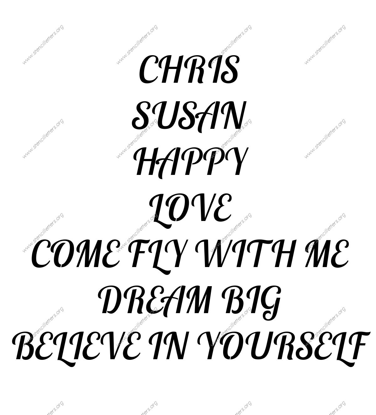 Connected Italic Names, Words, Phrases samples