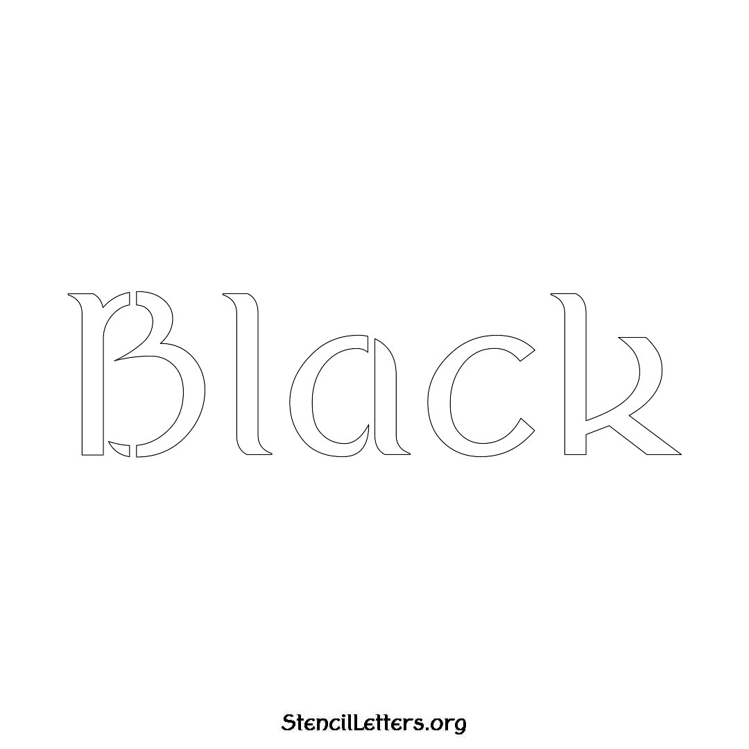 Black name stencil in Ancient Lettering