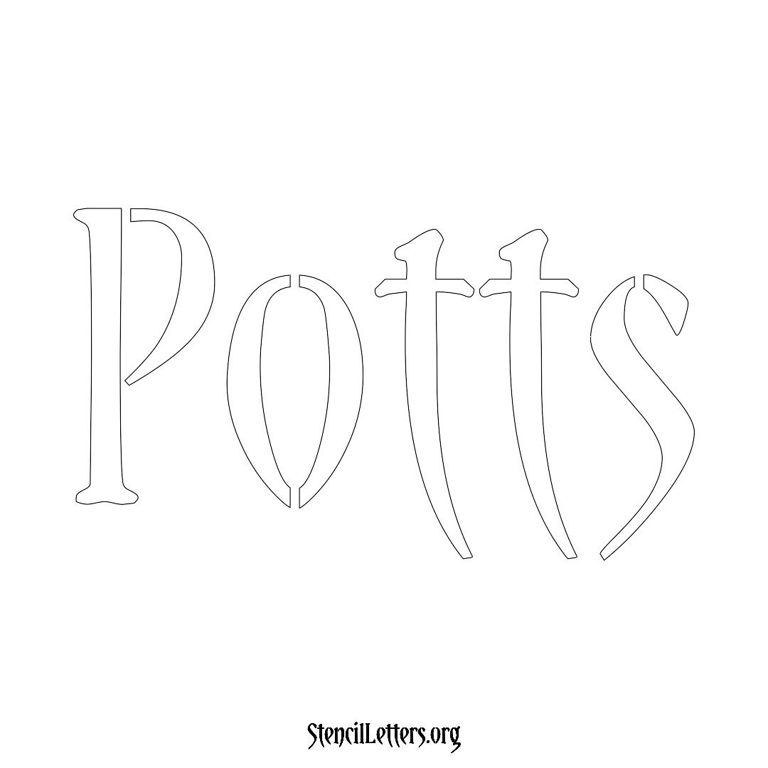 Potts name stencil in Vintage Brush Lettering