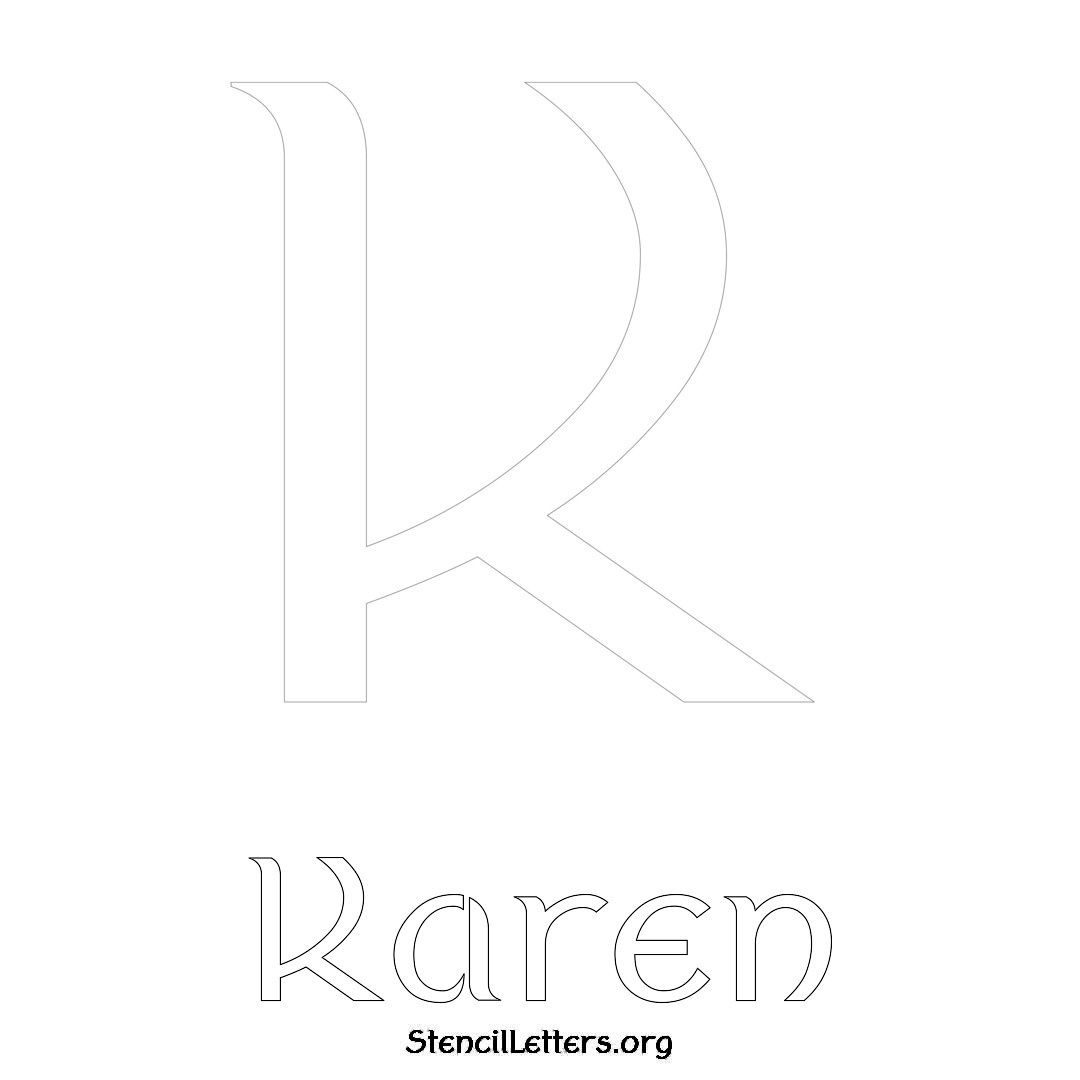 Karen printable name initial stencil in Ancient Lettering