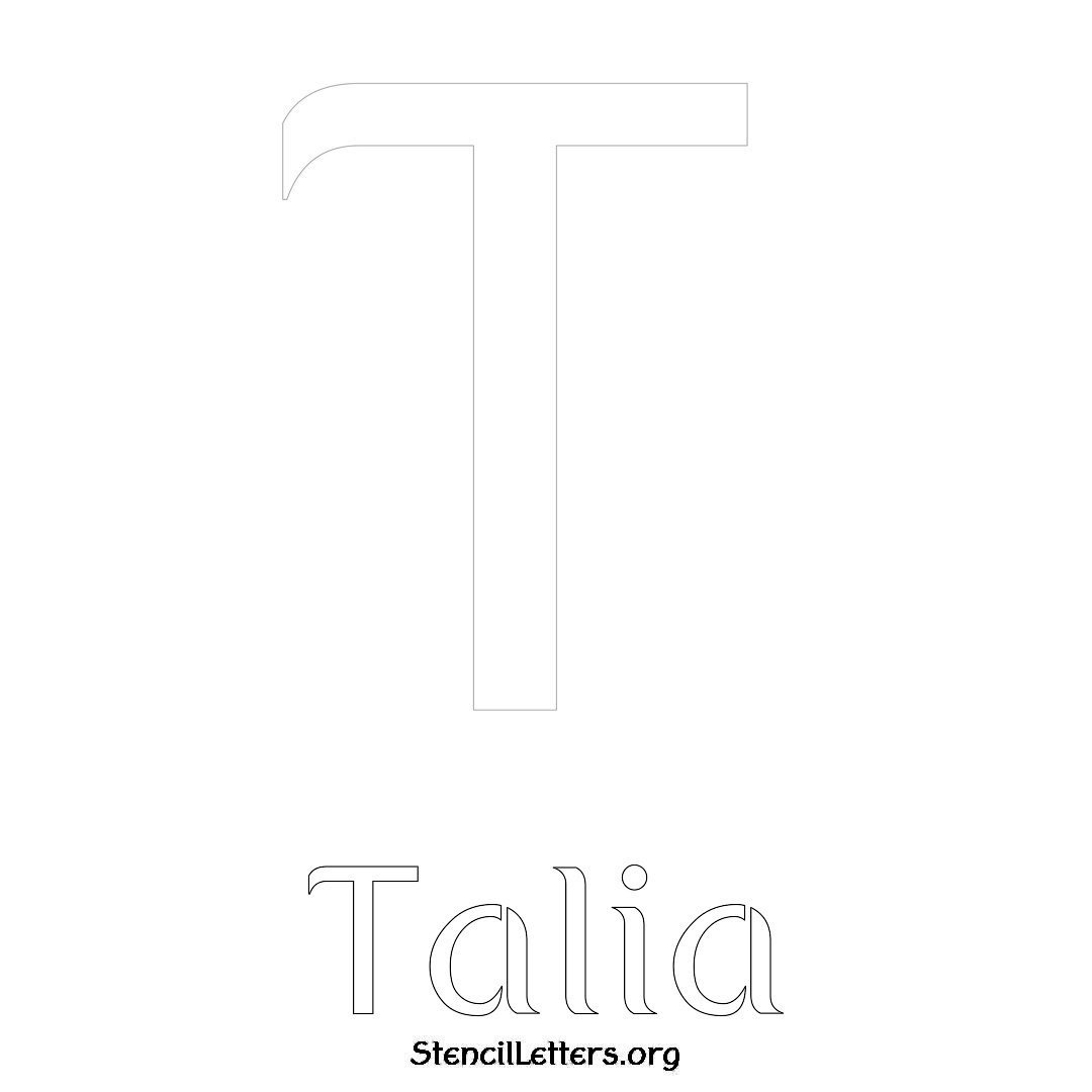 Talia printable name initial stencil in Ancient Lettering