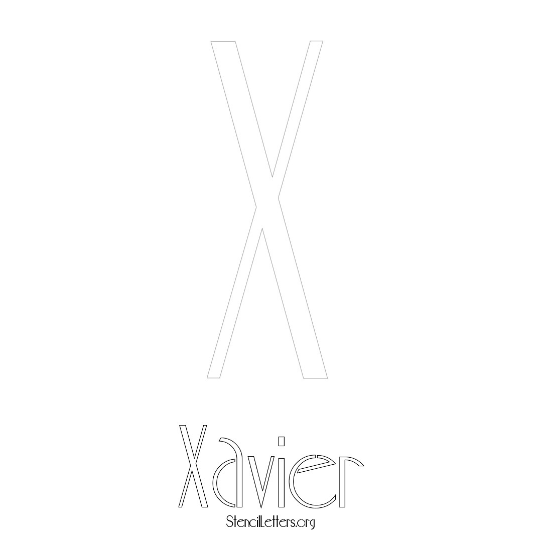 Xavier printable name initial stencil in Art Deco Lettering