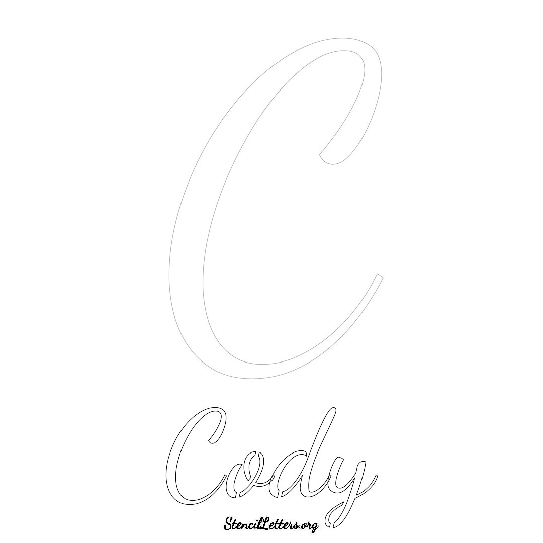 Cody printable name initial stencil in Cursive Script Lettering