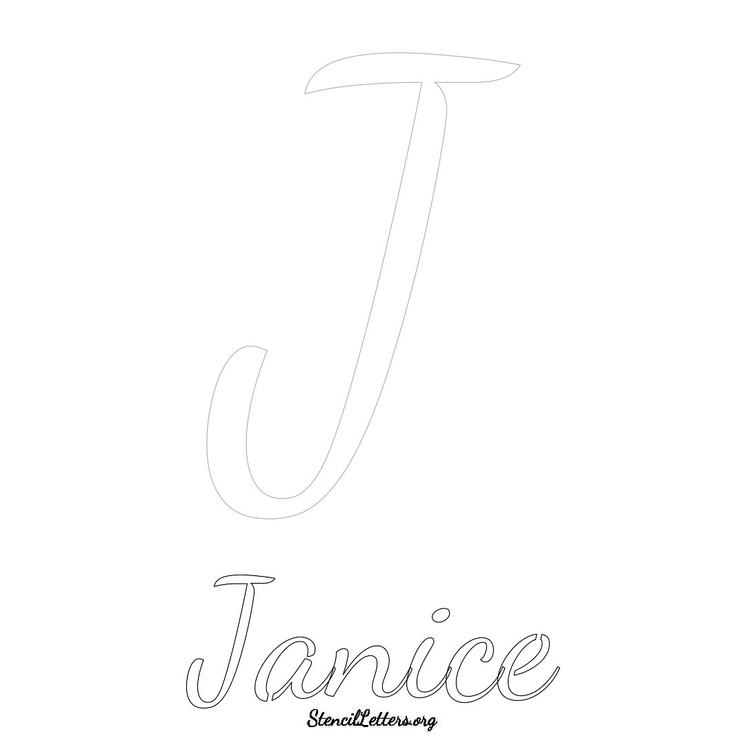 Janice printable name initial stencil in Cursive Script Lettering