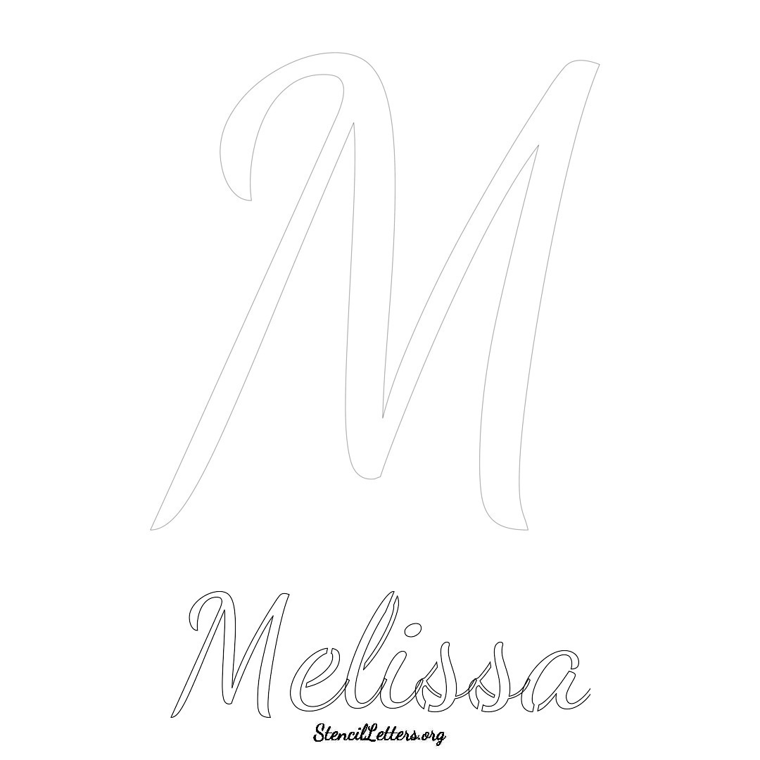 Melissa printable name initial stencil in Cursive Script Lettering