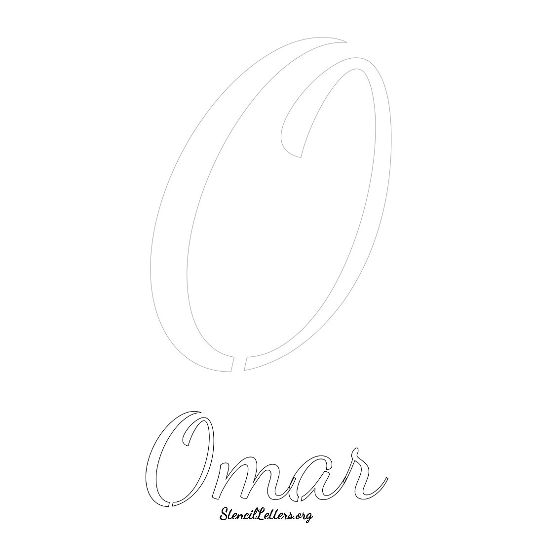Omar printable name initial stencil in Cursive Script Lettering