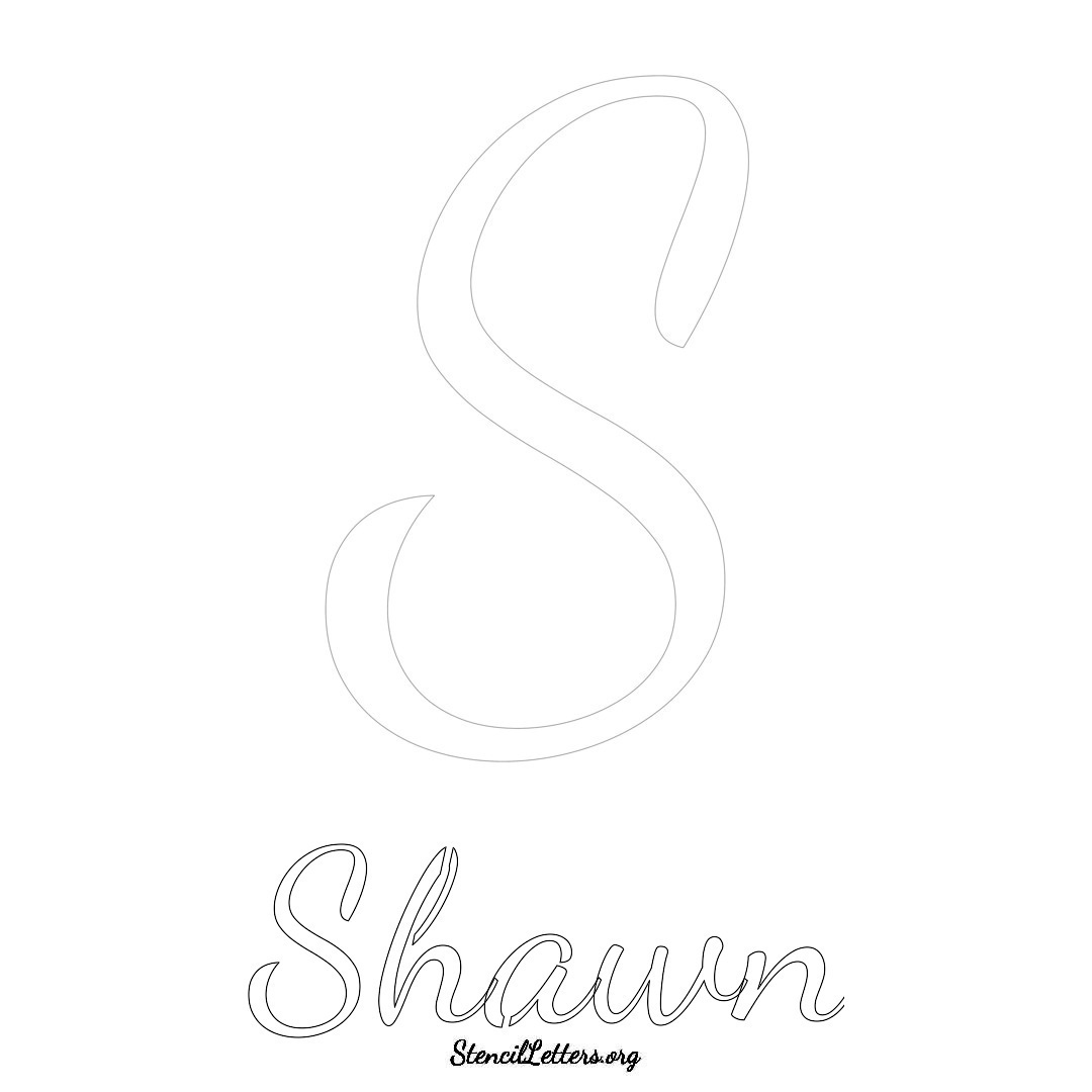 Shawn printable name initial stencil in Cursive Script Lettering