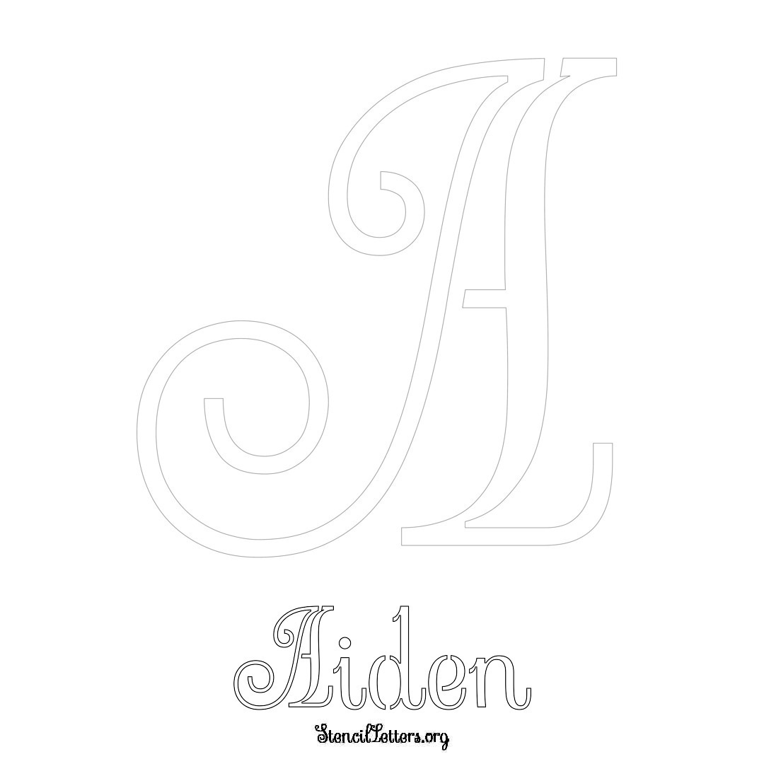 Aiden printable name initial stencil in Ornamental Cursive Lettering