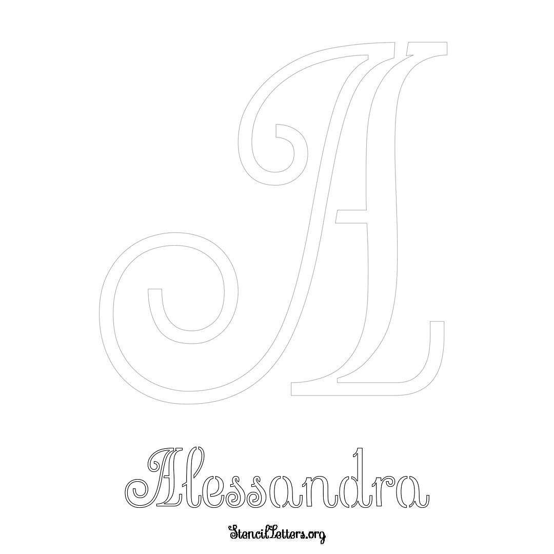 Alessandra printable name initial stencil in Ornamental Cursive Lettering