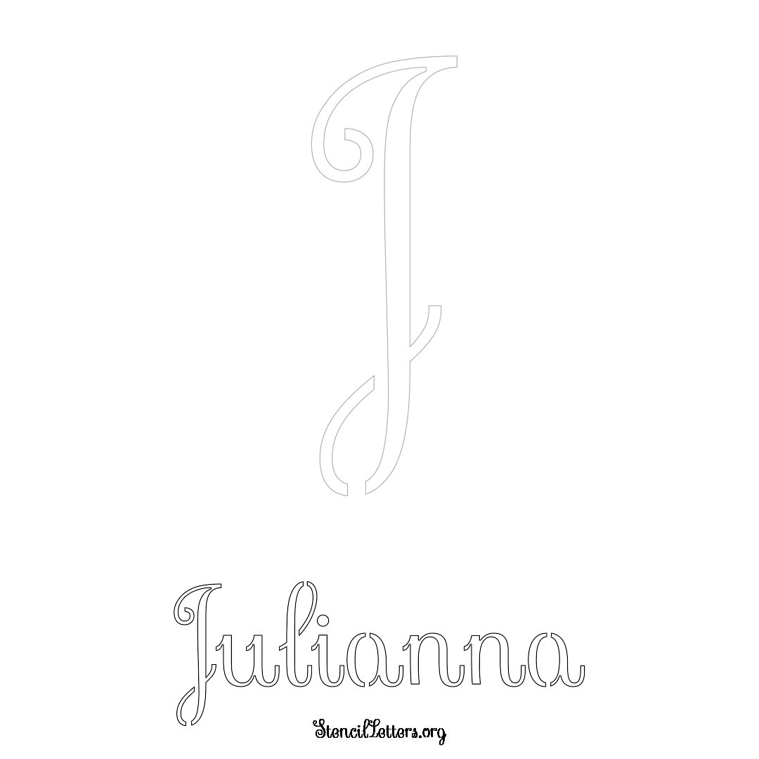 Julianna printable name initial stencil in Ornamental Cursive Lettering