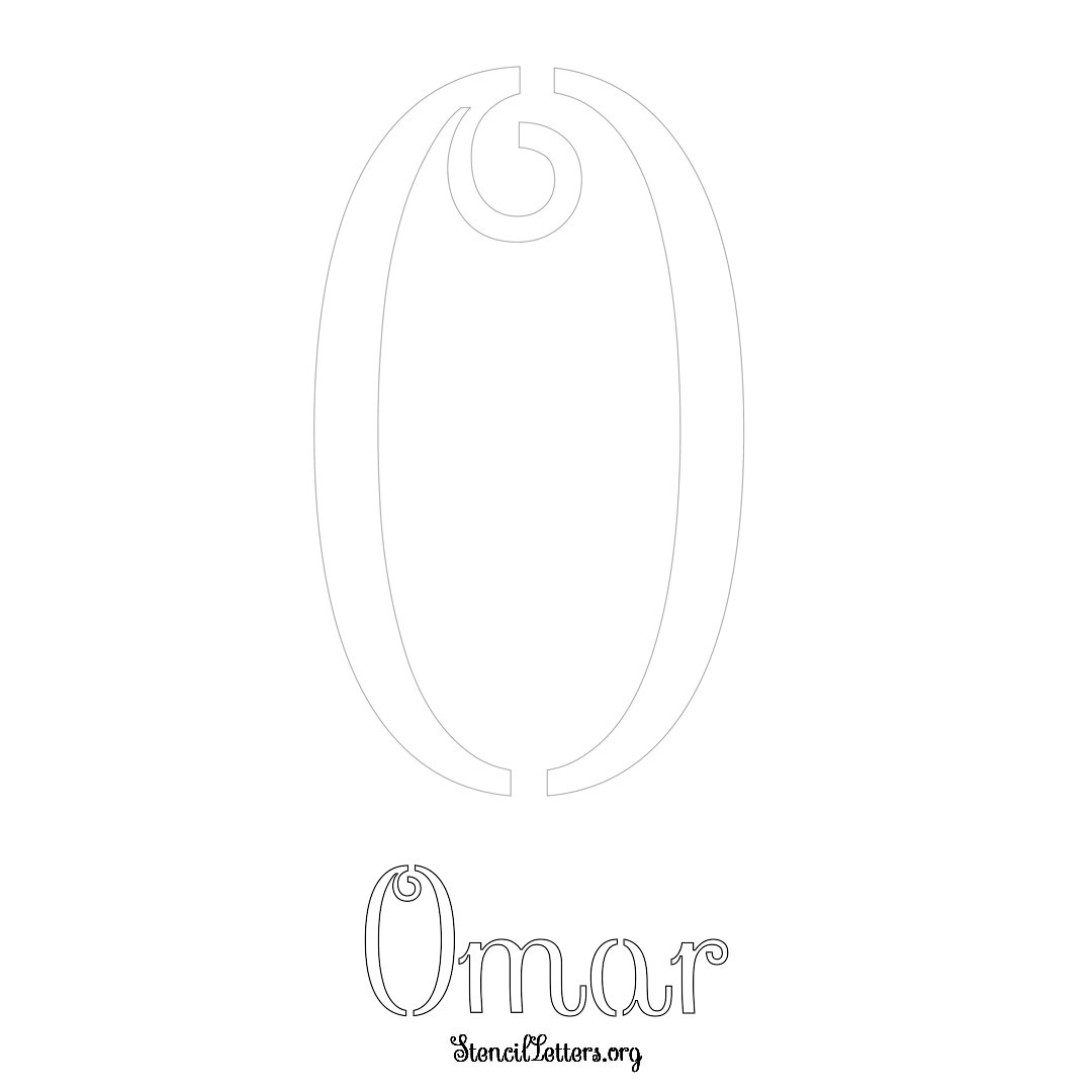 Omar printable name initial stencil in Ornamental Cursive Lettering