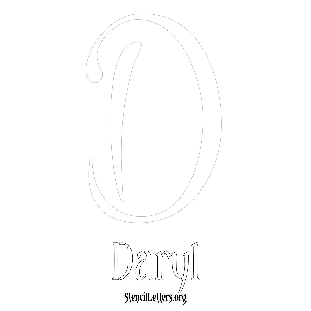 Daryl printable name initial stencil in Vintage Brush Lettering