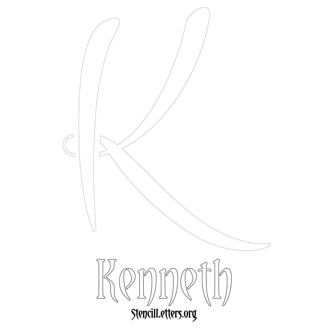 Kenneth printable name initial stencil in Vintage Brush Lettering