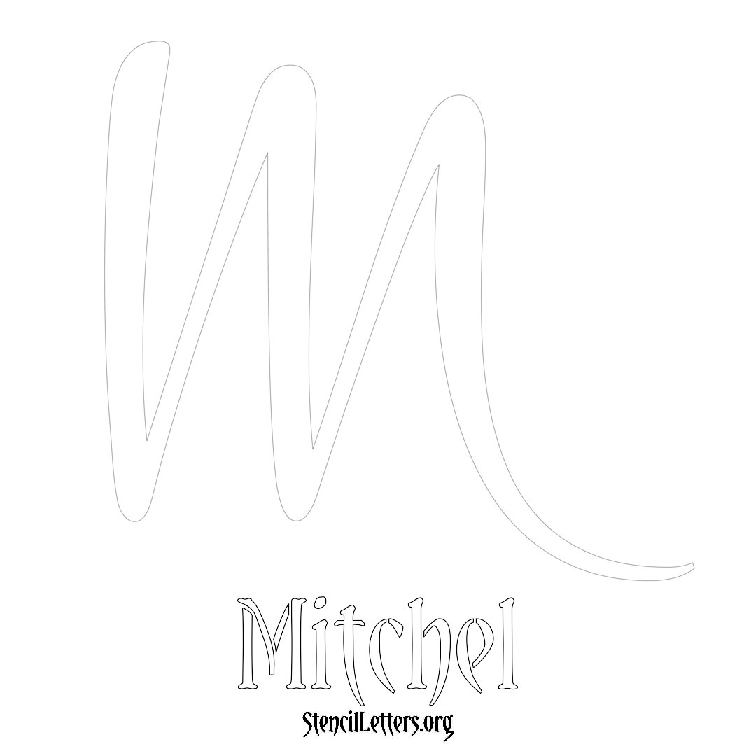 Mitchel printable name initial stencil in Vintage Brush Lettering
