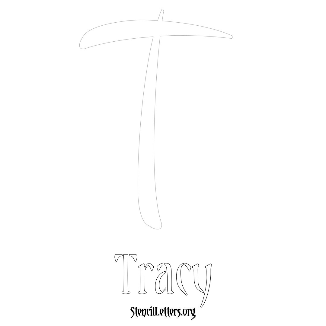 Tracy printable name initial stencil in Vintage Brush Lettering